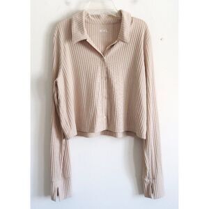 Madewell MWL Brushed Cotton Ribbed Crop Button Front Shirt - Size Large